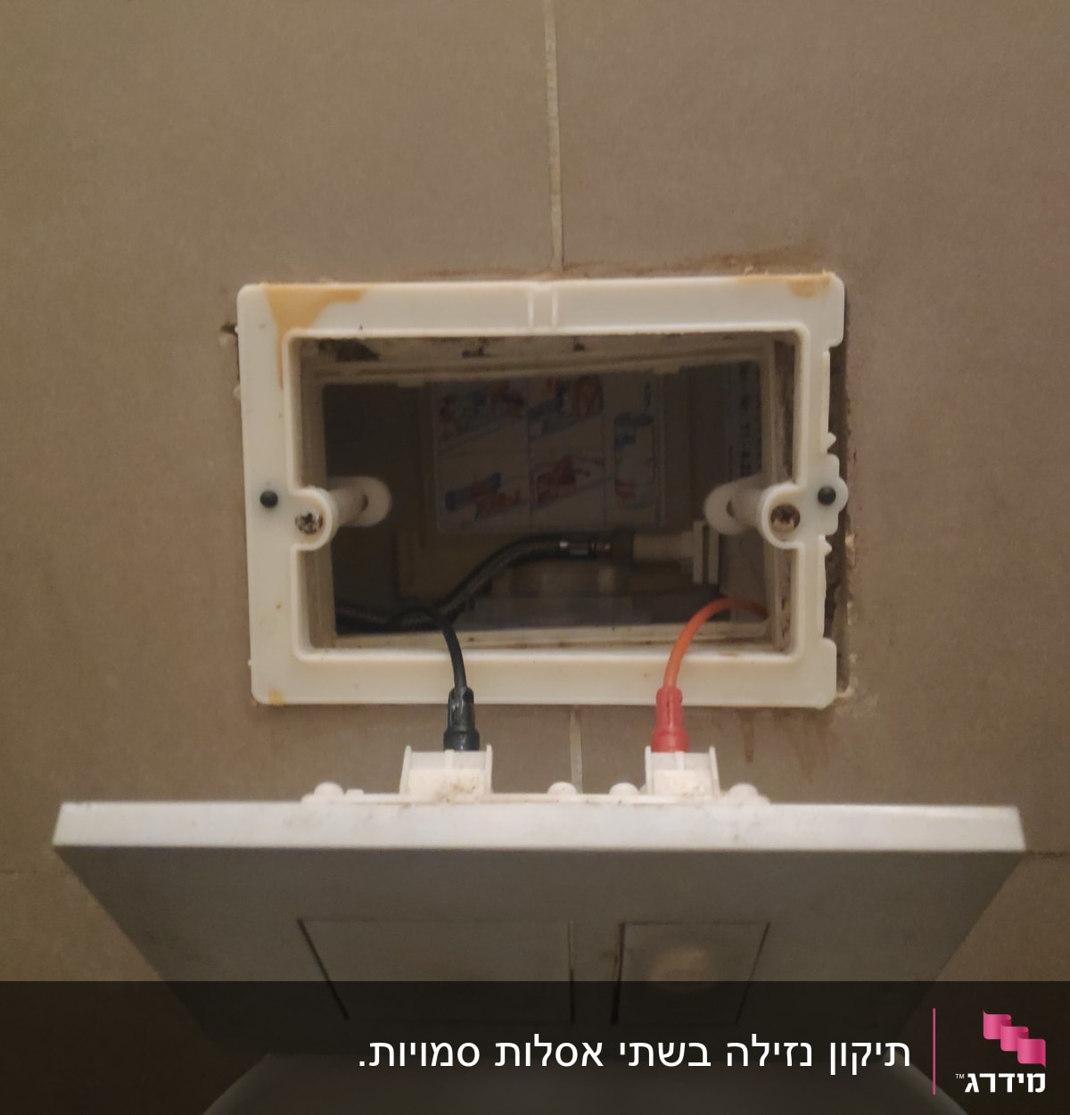 חיבורי צנרת מים בקיר עם כיסוי פתוח